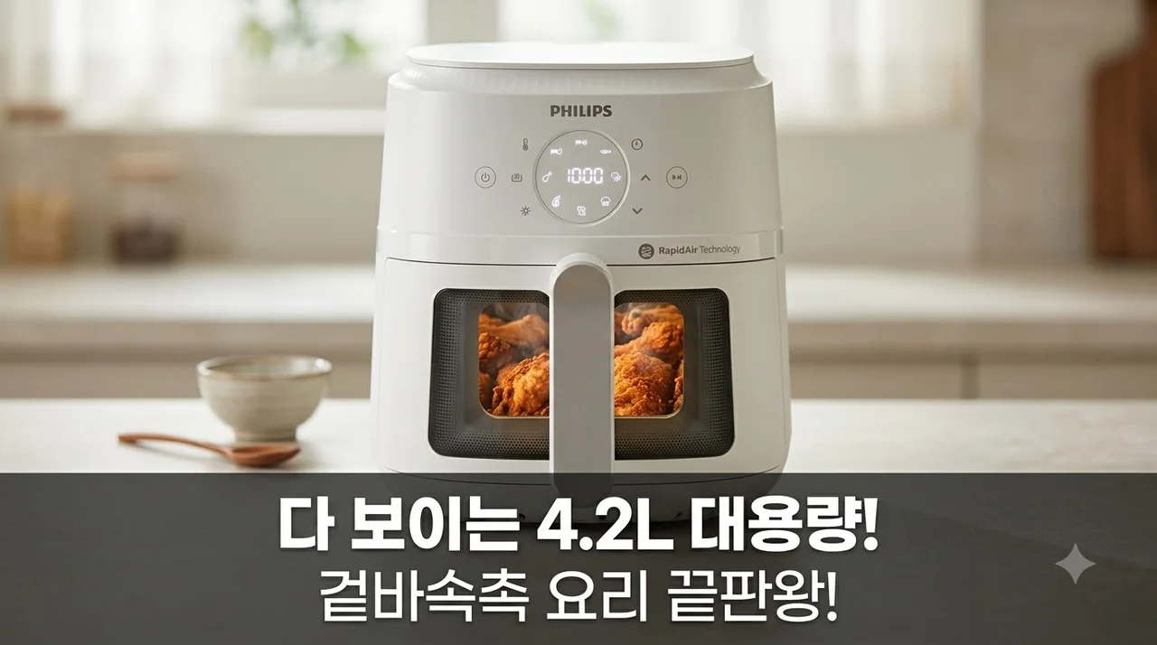 필립스 에어프라이어 4.2L 화이트 자취 에어프라이기 요리 과정이 다 보여요