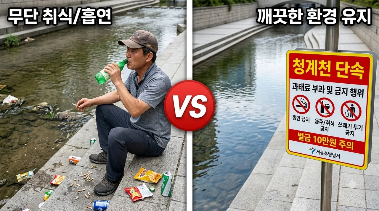 [리얼후기/비교] 청계천 술·담배 10만원 벌금 단속 총정리 (입수·목욕 금지)