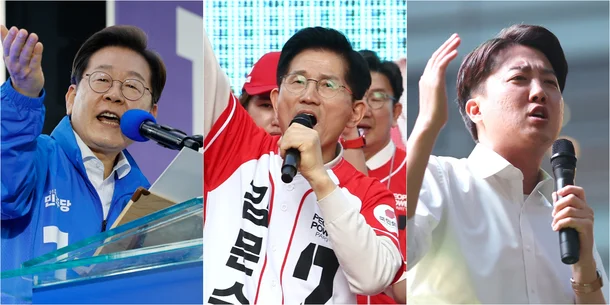 K-culture political crisis candidates Lee Jae-myung, Hwang Kyo-ahn, and Ahn Cheol-soo campaign during South Korea's snap presidential election following President Yoon's impeachment