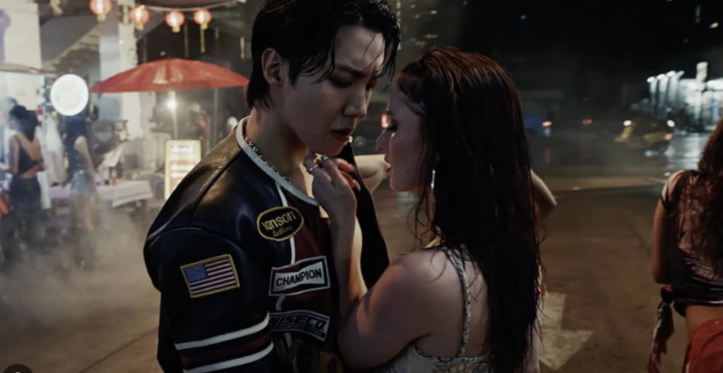 J-Hope intimate moment music video scene, K-pop artist romantic cinematography styling, BTS member close-up emotional performance shot, Korean idol dramatic lighting music video, Hip-hop artist sensual concept photography, Male K-pop star cinematic music video frame, Asian entertainer professional music video production